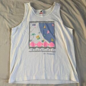 Men's White vintage 90s Magens Bay St. Thomas tank top with pastel design